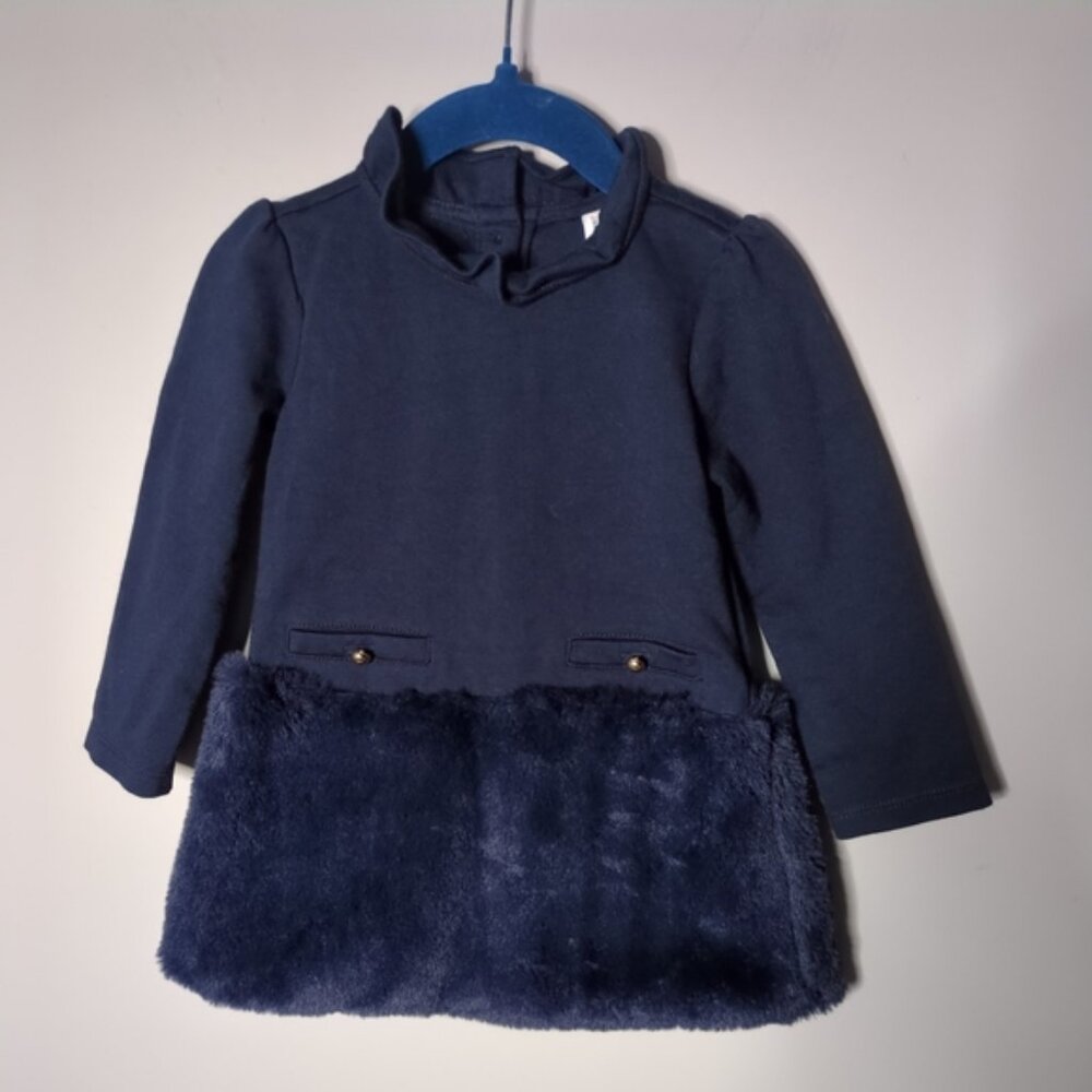 Janie and Jack Faux Fur Dropwaist‎ Ponte Dress Dark Marine 12-18 Months